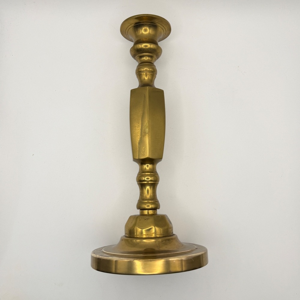 Vintage Solid Brass Candlestick Holder 10" Gold Hexagonal Baluster Traditional